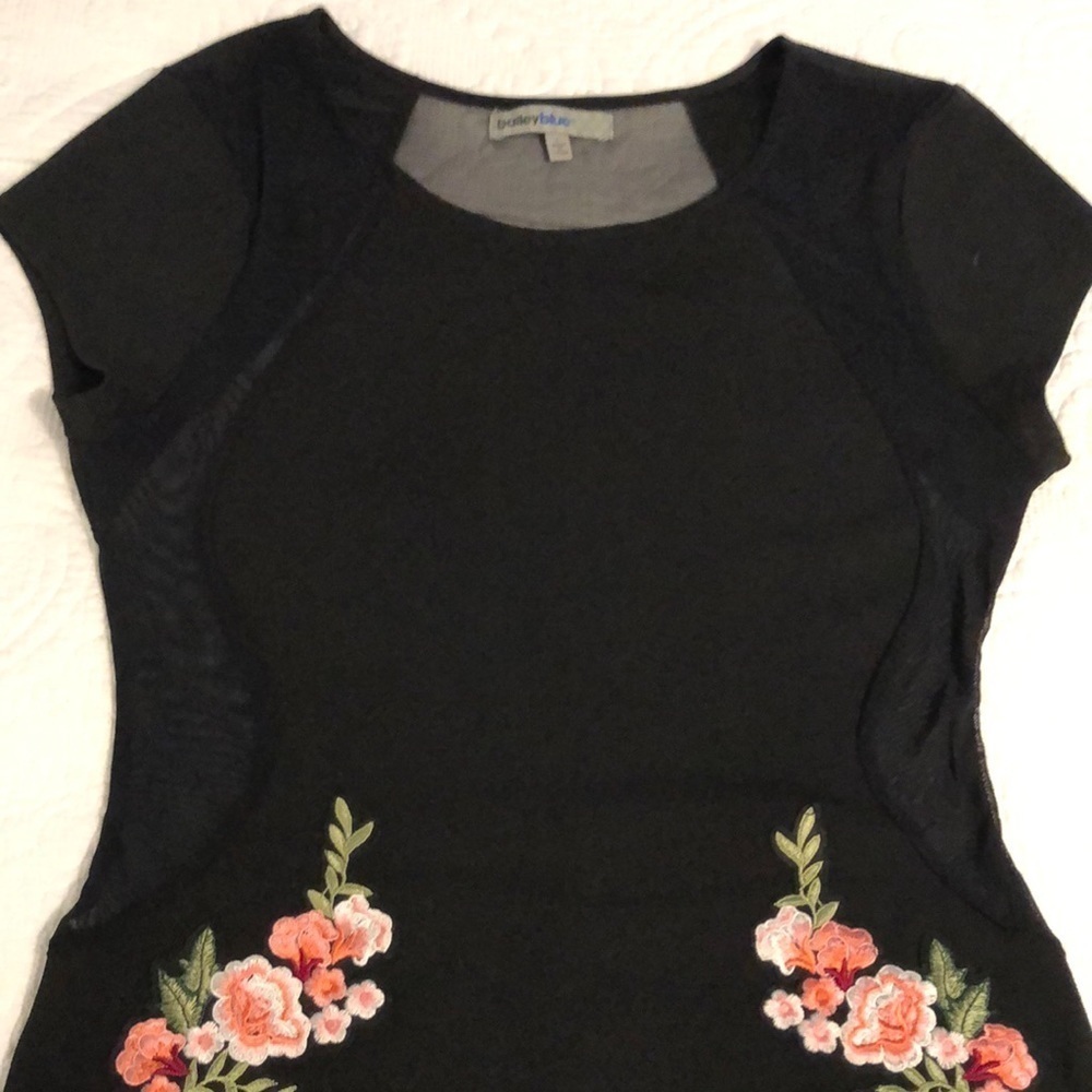 Bailey Blue Black Bodycon Cocktail Party With Floral Embroidery Dress Size L - Picture 4 of 13